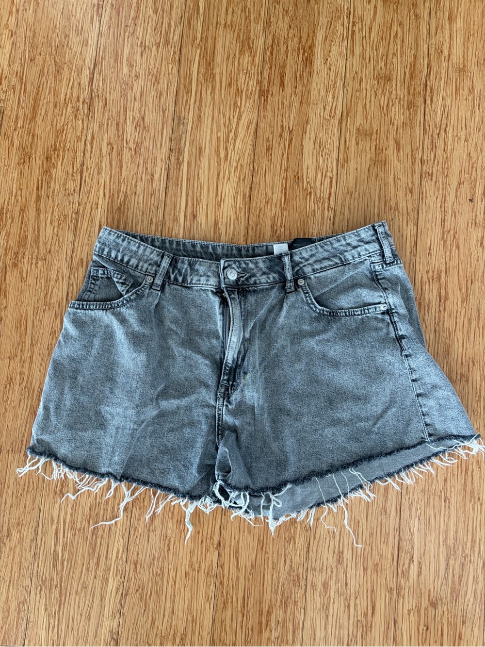 H&M Washed Black Denim Cutoff Shorts with Frayed Hem